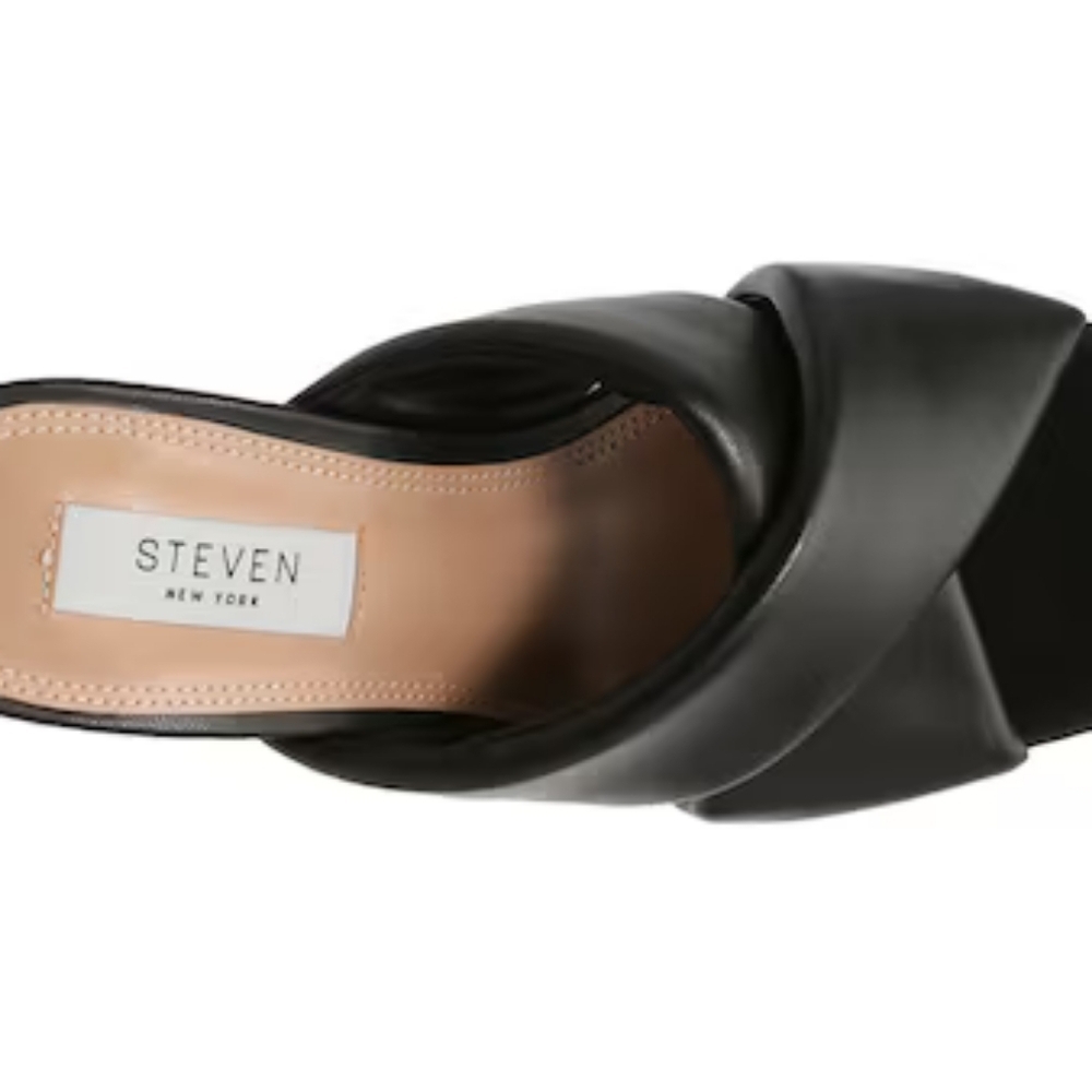 Steven New York Women's Black Leather Open Toe Baga Heel Sandal Size 7.5 - Picture 6 of 8